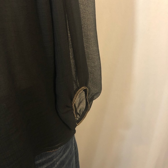 ZARA BASIC Off The Shoulder Sheer Top Gold Hem S - Picture 5 of 6